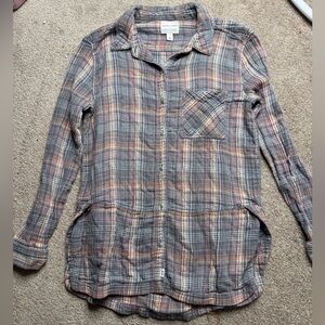 Melrose and Market Plaid Button-Up in Gray, Peach, and Teal